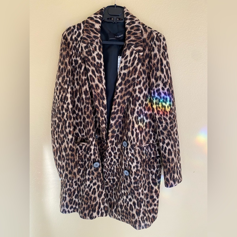Zara leopard animal print coat xs